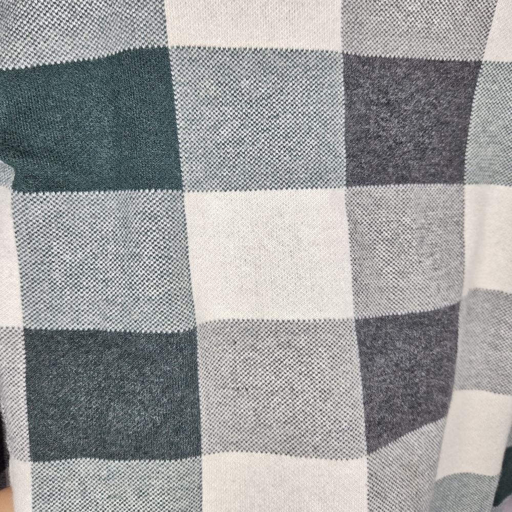 Tahari Mock Turtle Neck Muted Green Black and Gray Checkered Sweater Size XS - Picture 5 of 8